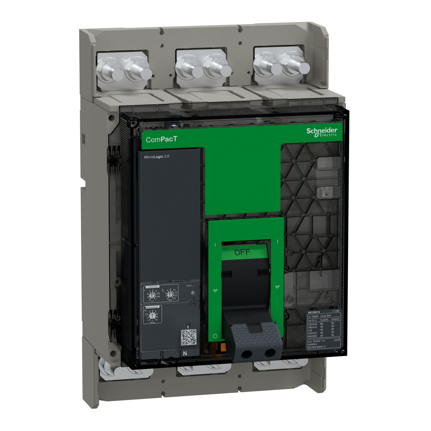 C100N320FM_Image_1500.jpg Schneider C100N320FM | Circuit breaker, ComPacT NS1000N, 50kA at 415VAC, 3P, fixed, manually operated, MicroLogic 2.0 control unit, 1000A - Image 1
