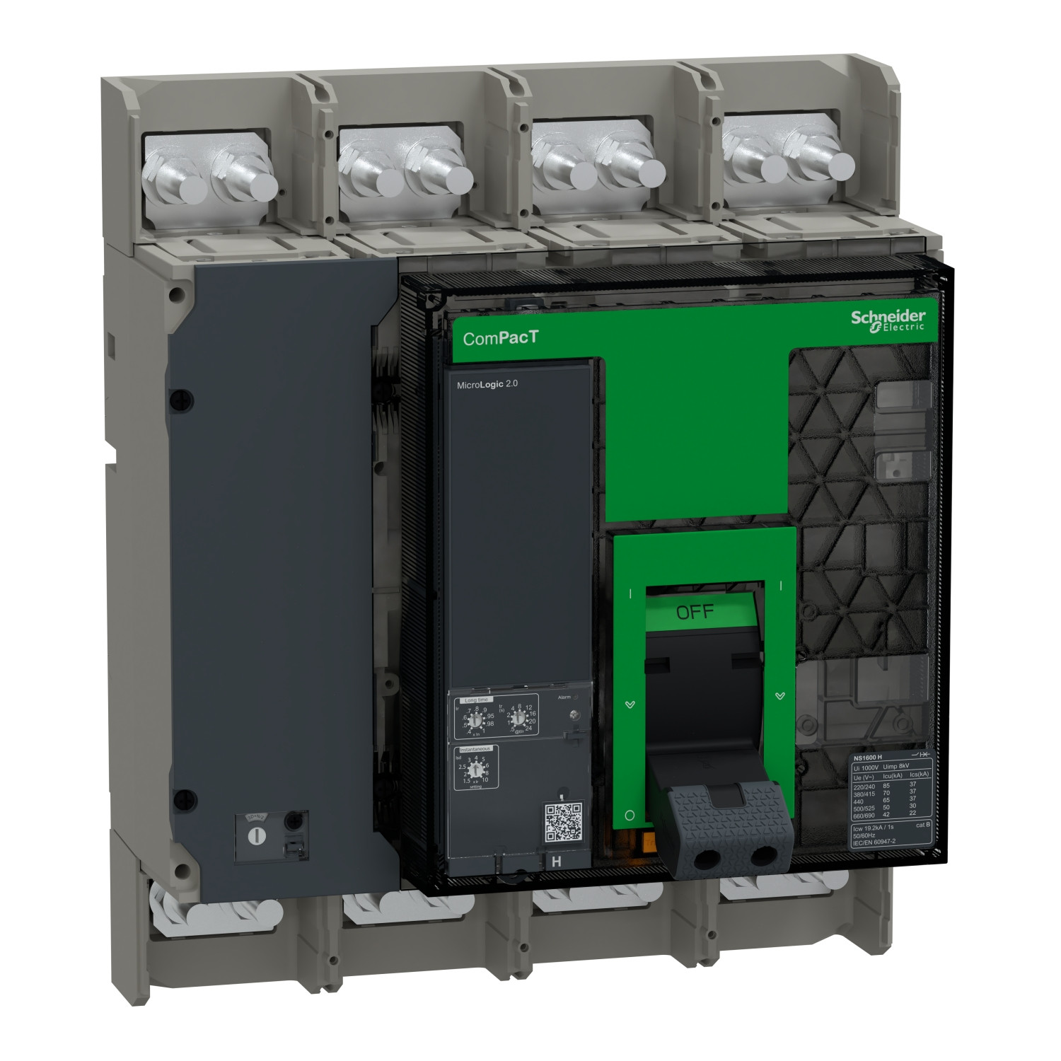 C160H420FM_Image_1500.jpg Schneider C160H420FM | Circuit breaker, ComPacT NS1600H, 70kA at 415VAC, 4P, fixed, manually operated, MicroLogic 2.0 control unit, 1600A - Image 1