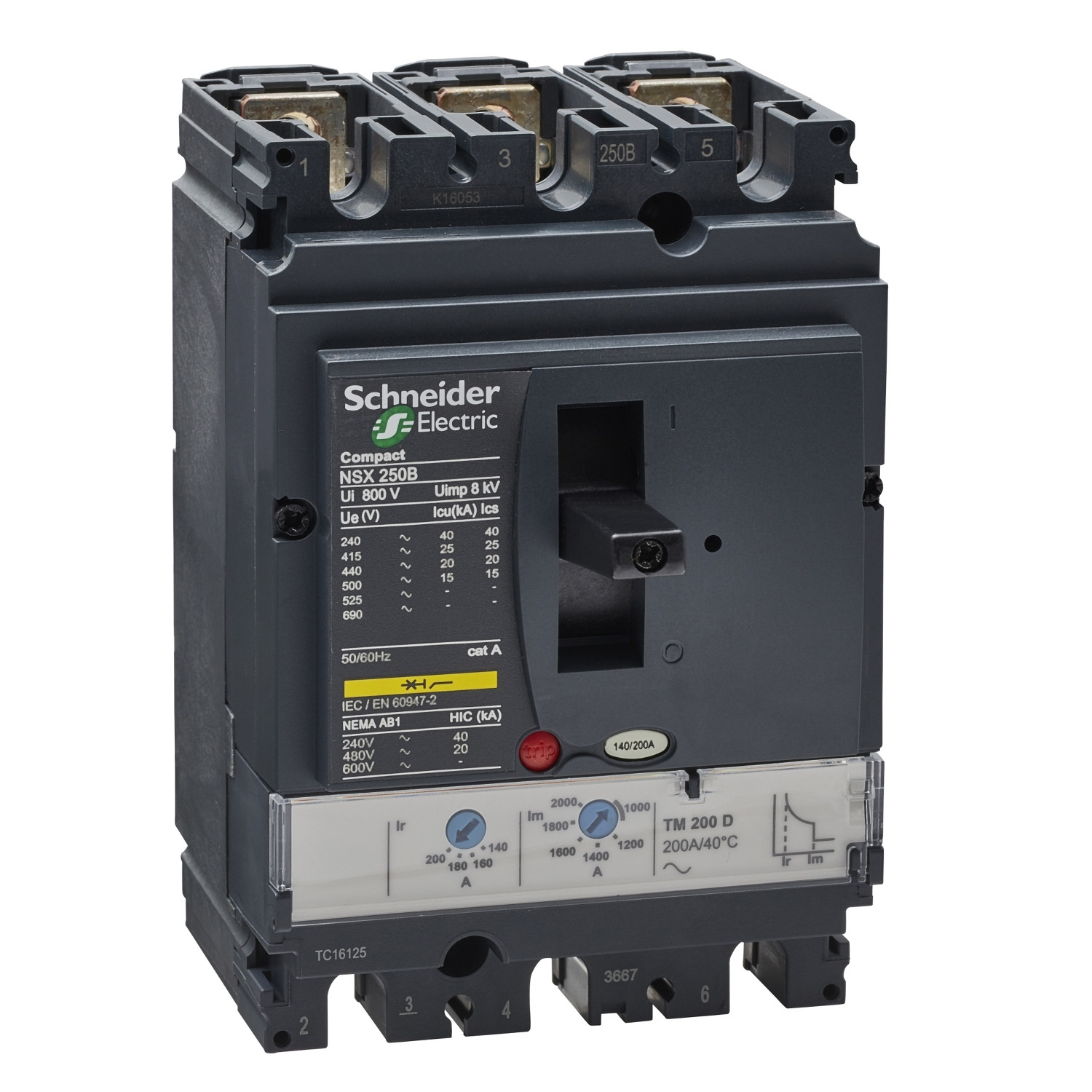 Cole_ODA_AU01_27_01_LV431111_1500.jpg Schneider LV431111 | circuit breaker ComPact NSX250B, 25 kA at 415 VAC, TMD trip unit 200 A, 3 poles 3d - Image 1