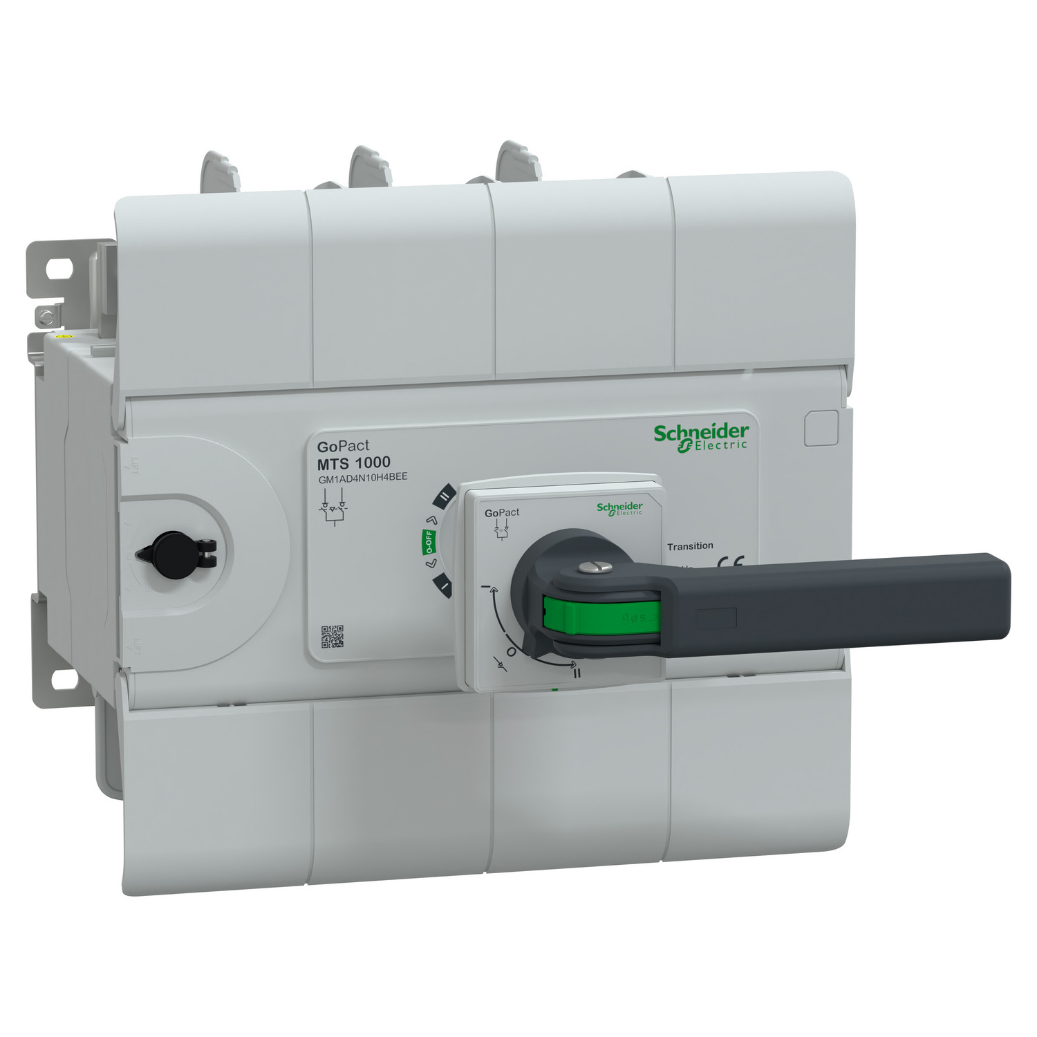 GM1AD4N10H4BEE_IoP-Default_1500.jpg Schneider GM1AD4N10H4BEE | Manual transfer switch, GoPact MTS 1000, 4 poles, 1000A, 415VAC 50/60Hz, extended rotary handle, open transition - Image 1