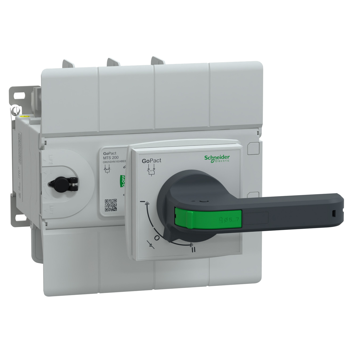 GM20D4N1604BEE_IoP-Default_1500.jpg Schneider GM20D4N1604BEE | Manual transfer switch, GoPact MTS 200, 4 poles, 160A, 415VAC 50/60Hz, extended rotary handle, open transition - Image 1
