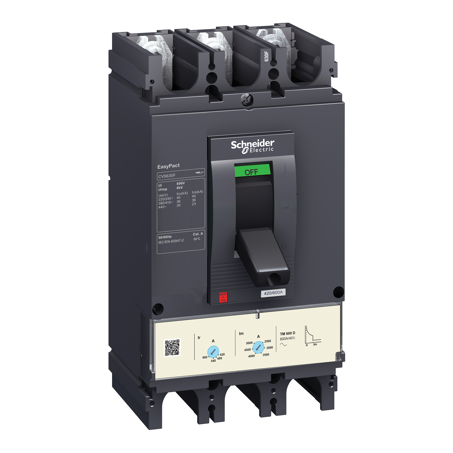 LV563306-image_1500.png Schneider LV563306 | circuit breaker EasyPact CVS630F, 36 kA at 415 VAC, 600 A rating thermal magnetic TM-D trip unit, 3P 3d - Image 1