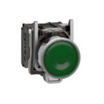 Schneider XB4BW33M5 | Illuminated push button, metal, flush, green, Ø22, spring return, 230...240 V AC, 1 NO + 1 NC