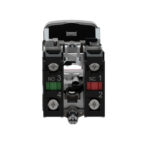 Schneider XB4BW73731M5 Harmony | Illuminated double-headed push button, metal, Ø22, 1 green flush I + 1 pilot light + 1 red projecting O, 240 V AC, 1 NO + 1 NC - Image 2