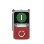 Schneider XB4BW73731M5 Harmony | Illuminated double-headed push button, metal, Ø22, 1 green flush I + 1 pilot light + 1 red projecting O, 240 V AC, 1 NO + 1 NC - Image 6
